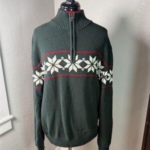 Unisex Weatherproof Vintage Holiday Green Fair Isle Sweater Cotton Size L